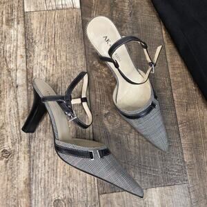 Anne Klein Plaid Houndstooth Point Toe Heels Pumps Size 8